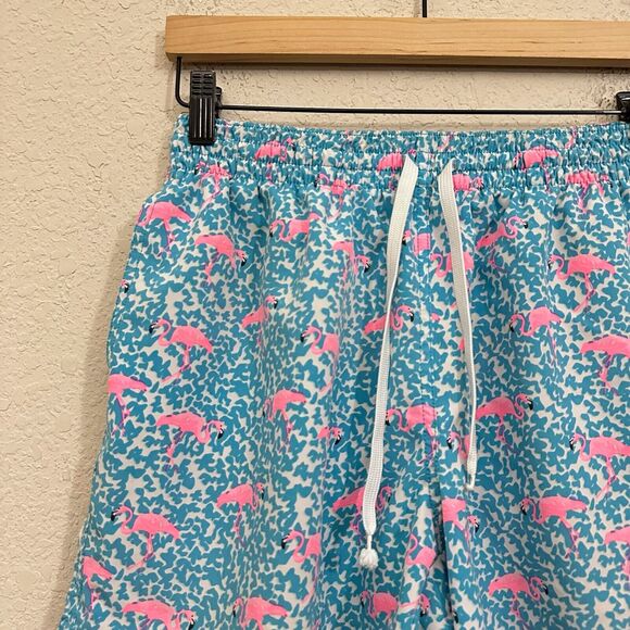 CHUBBIES The Domingos Are For Flamingos 5.5” Classic Swim Trunk Blue/Pink - Picture 2 of 10